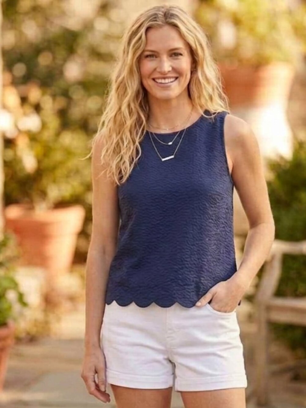 Vineyard Vines Navy Seersucker Sleeveless Scalloped Hem Tank NWT Size 6